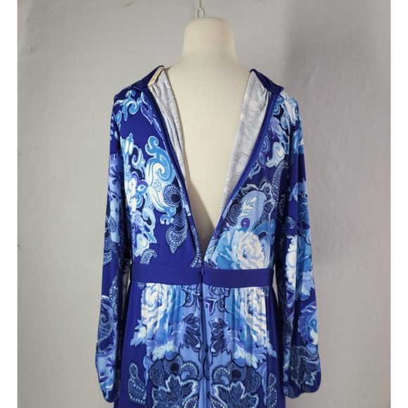 Soft Surroundings Shivani Floral Maxi Dress PL Blue Empire Waist Long Sleeve - Picture 4 of 10